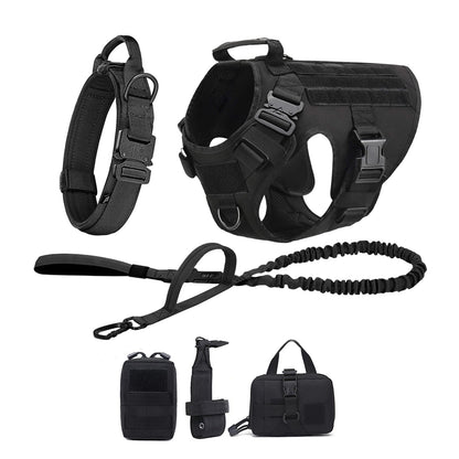 Tactical Dog Harness Collar Leash Molle Pouches For Medium and Large Dogs, Walking Vest Dog Harnesses