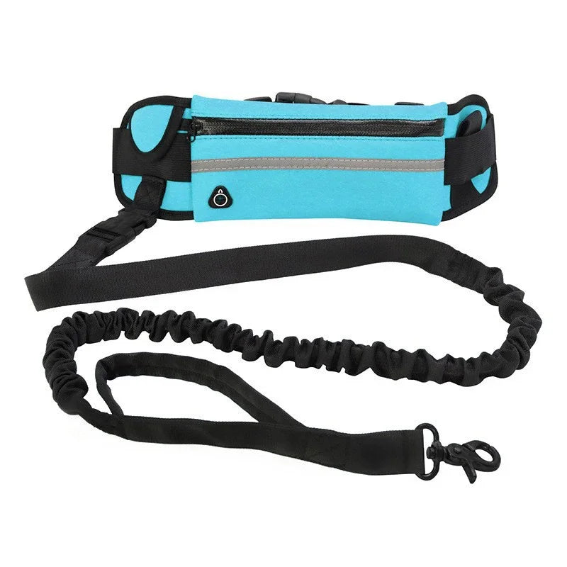 Hands Free Dog Leash for Running, Walking, Reflective Leash with Waist Bag, Retractable Elastic Belt
