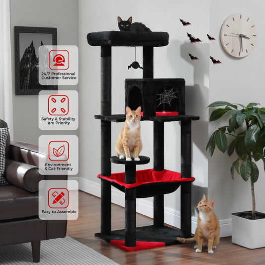 Gothic Cat Tree for Indoor Cats, Tall Cat Tower with Super Large Hammock, Sisal Covered Scratching Post ,Cozy Condo ,Top Perch