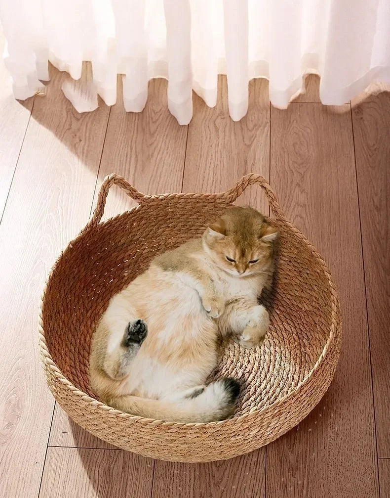 All Seasons Pure hand-woven rattan cat nest,  universal warm pad is removable and washable