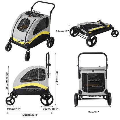 Premium Dog Stroller Pram 4 Wheel Foldable Cart, Pet Jogger Wagon for Small, Medium or Large Dogs