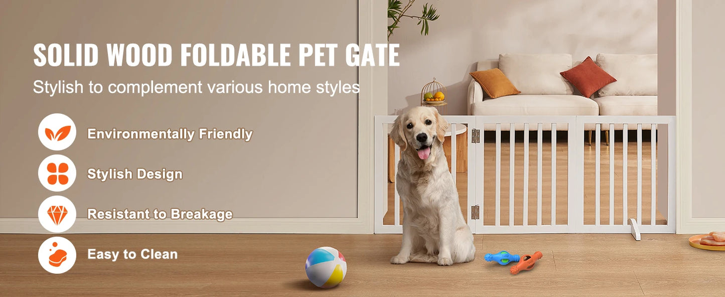 SucceBuy Free Standing Dog Gate, Freestanding Pet Gate with 3 Panels, Foldable for Narrow Passageways, Expandable Dog Barrier