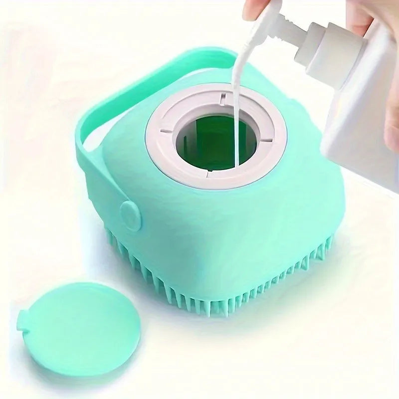 Pet Massage Brush Shampoo Dispenser Soft Silicone Brush Rubber Bristle for Dogs and Cats Shower Grooming Tool