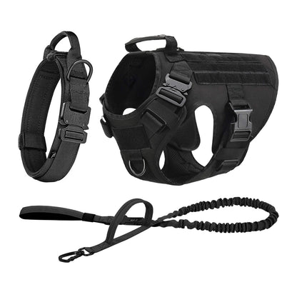 Tactical Dog Harness Collar Leash Molle Pouches For Medium and Large Dogs, Walking Vest Dog Harnesses