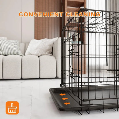 Dog Crate 36 Inch Medium Dog Cage with Divider, Leak-Proof Tray, Double Door,Folding Metal Wire Cage, Indoor Outdoor Travel
