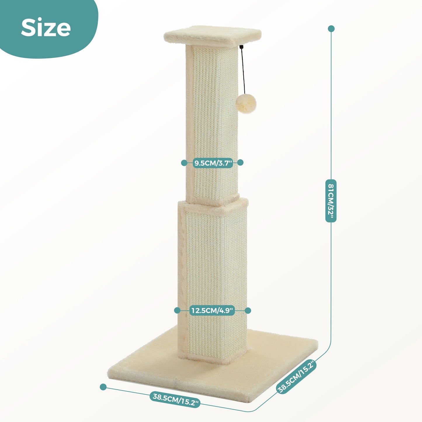 Large Cat Scratching Post for Indoor Cats, Ultimate Scratch Post with Woven Sisal Dangling Ball