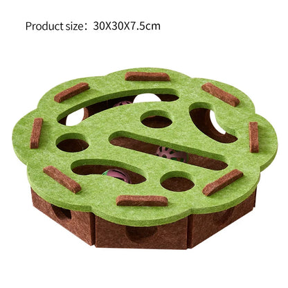 Interactive Cat Puzzle Toy, Felt Toy Box with Maze Tunnel, Bell, and Ball, Indoor Entertainment Cat Toy