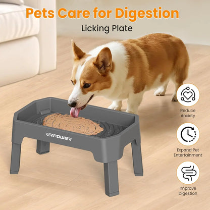 3-in-1 Elevated Dog Bowls with Adjustable Stand, Stainless Steel Bowls & Licking Plate for All Sizes