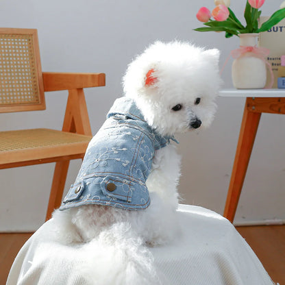 Denim Doggie Pet Jacket, Sleeveless Vest, Jeans Coat, Autumn or Spring Wear,  Apparel For Small, Medium, Dogs or  XS XL sizes for Cat or Puppy