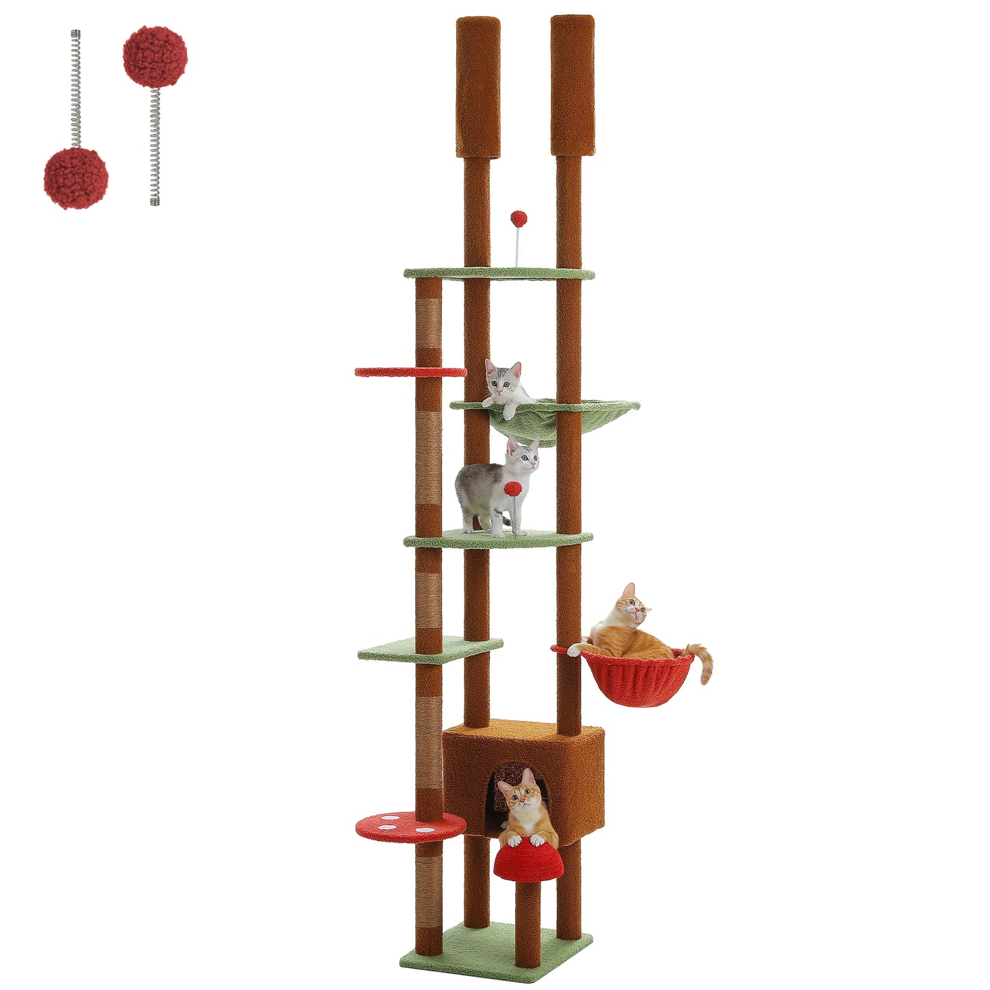 Cat Tree, Floor to Ceiling, Cat Tower Adjustable Height with Cat Condo, Cozy Hammock and Scratching Post