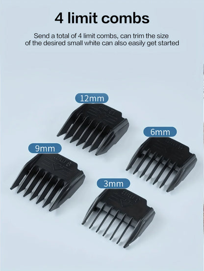 Low-noise professional USB rechargeable pet grooming tool set, equipped with thickened ceramic blades and 4 different blade head