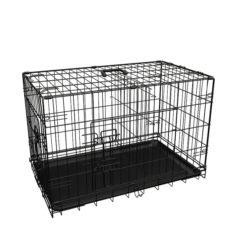 Dog Crate 36 Inch Medium Dog Cage with Divider, Leak-Proof Tray, Double Door,Folding Metal Wire Cage, Indoor Outdoor Travel