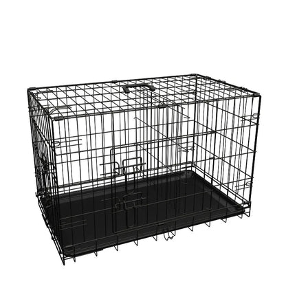 Dog Crate 36 Inch Medium Dog Cage with Divider, Leak-Proof Tray, Double Door,Folding Metal Wire Cage, Indoor Outdoor Travel