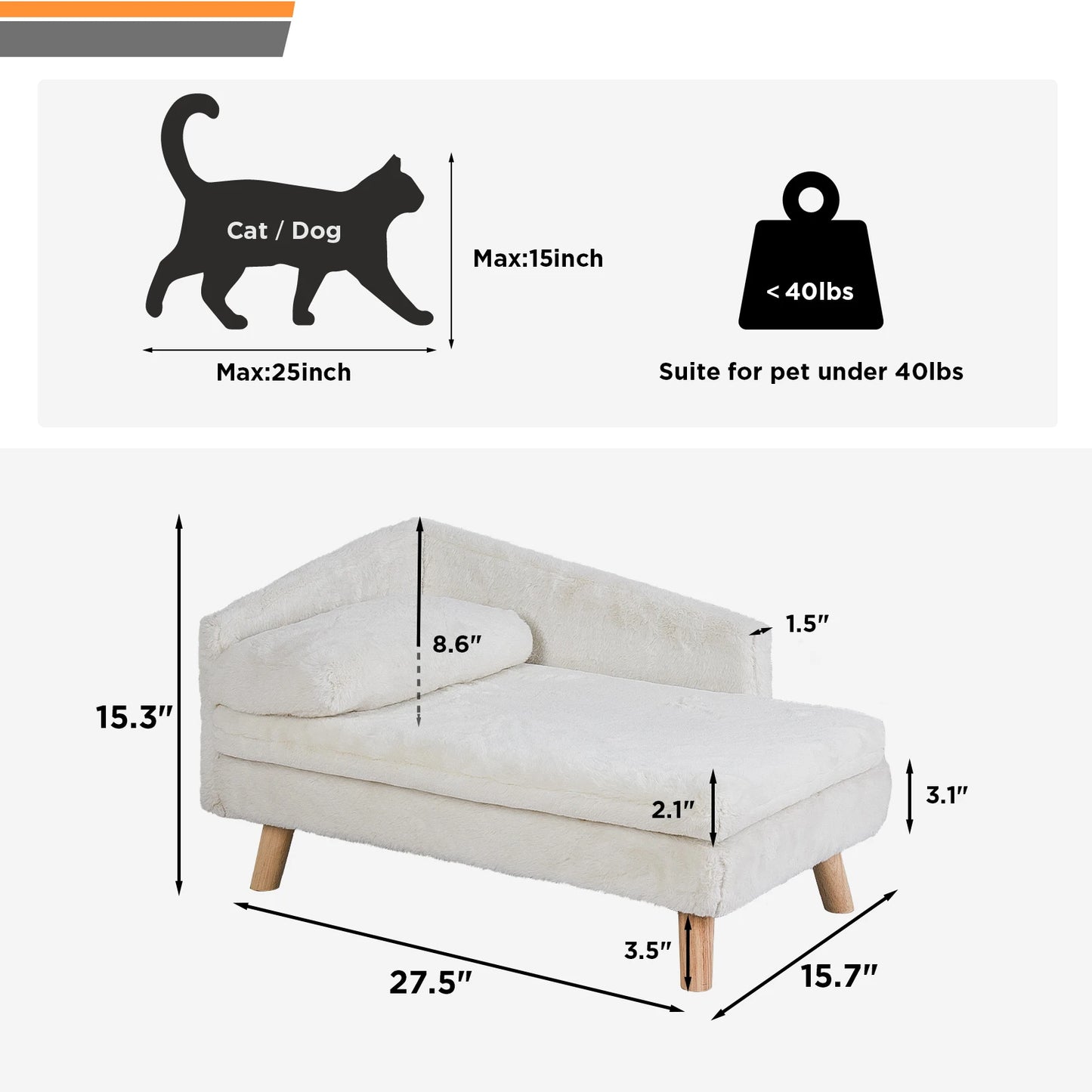 Elevated Pet Bed,Nordic Pet Stool Bed with Cozy Pad, Waterproof, with Sturdy Wood Legs for Small Dog or Kitten