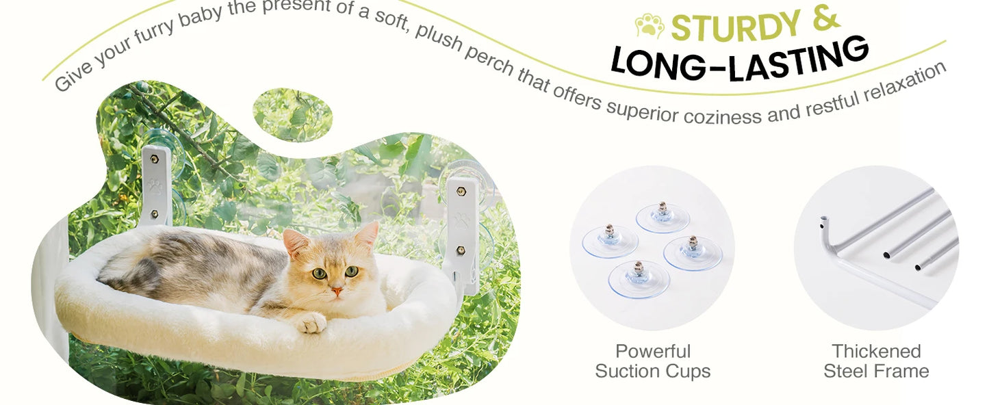 Foldable Cat Window Perch with 4 Strong Suction Cups Cordless Cat Window Hammock Removable Soft Cover White Brown Green