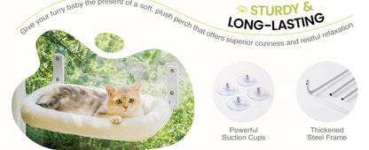 Foldable Cat Window Perch with 4 Strong Suction Cups Cordless Cat Window Hammock Removable Soft Cover White Brown Green