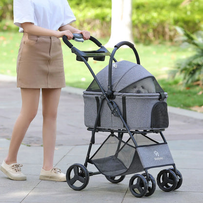 3 in 1 Pet Stroller with Removable Carrier, Folding Stroller for Small/Medium Dogs and Cats, Waterproof, All-Terrain