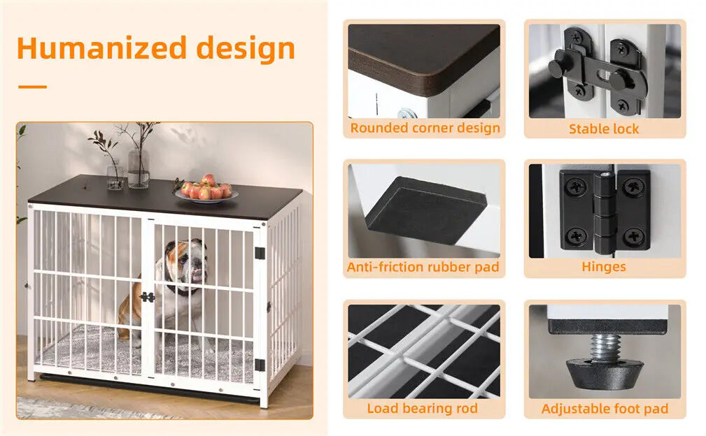 Heavy Duty Dog Kennels, Metal and Wooden Dog Crate End Table, Furniture Style Pet Cage with Three Doors and Removable Tray