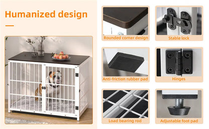 Heavy Duty Dog Kennels, Metal and Wooden Dog Crate End Table, Furniture Style Pet Cage with Three Doors and Removable Tray