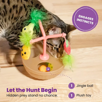 Wobbling Cat Toy Fruit Bowl with 5 Interactive Catnip Toys, Jingle Ball Plush Flingers Indoor Entertainment For Cats