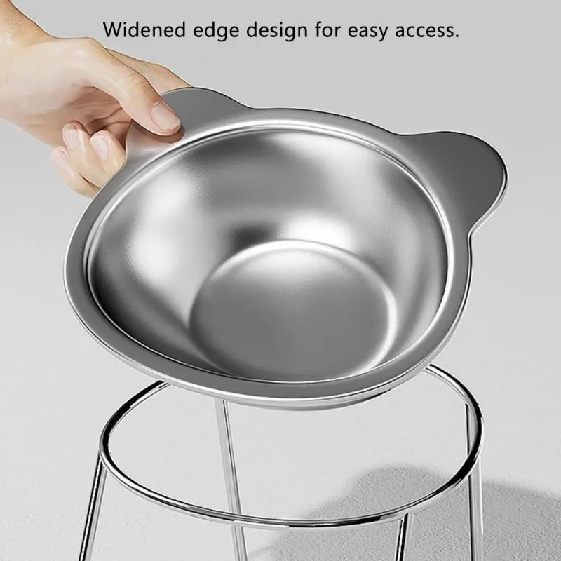 ‌304 Stainless Steel Raised Cat Bowl with 15° Elevated Design Tilted Neck Guard for Healthy Feeding, Shatterproof for Cats and Puppies
