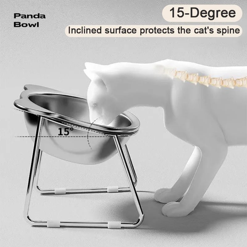 New 304 Stainless Steel Elevated Cat Bowl 15° Tilted Raised Design with Neck Guard, Healthy Feeding, Shatterproof for Cats