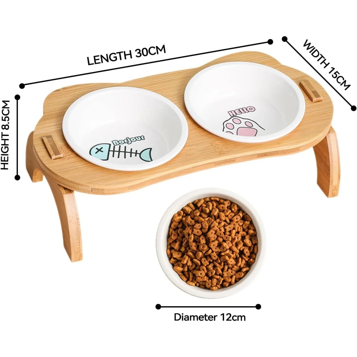ATUBAN Cat Bowl with Stand,Smavles Cat Food Bowl Anti Vomiting Ceramic Cats Bowls With Stand, 15° Tilted Cats Water Bowl Set