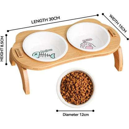 ATUBAN Cat Bowl with Stand,Smavles Cat Food Bowl Anti Vomiting Ceramic Cats Bowls With Stand, 15° Tilted Cats Water Bowl Set