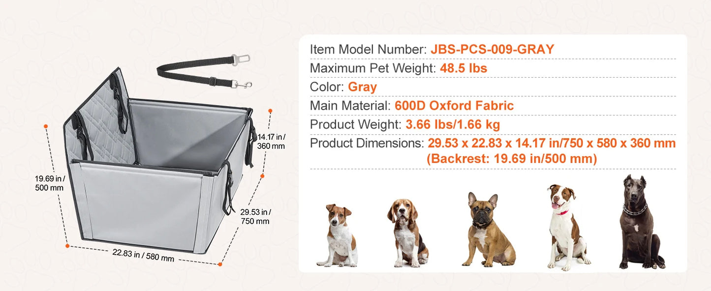 Dog Car Seat Waterproof Dog Booster Seat, Pet Car Seat with Clip-On Safety Leash, Car Bed for Medium or Large Dog