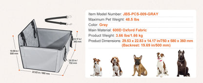 Dog Car Seat Waterproof Dog Booster Seat, Pet Car Seat with Clip-On Safety Leash, Car Bed for Medium or Large Dog