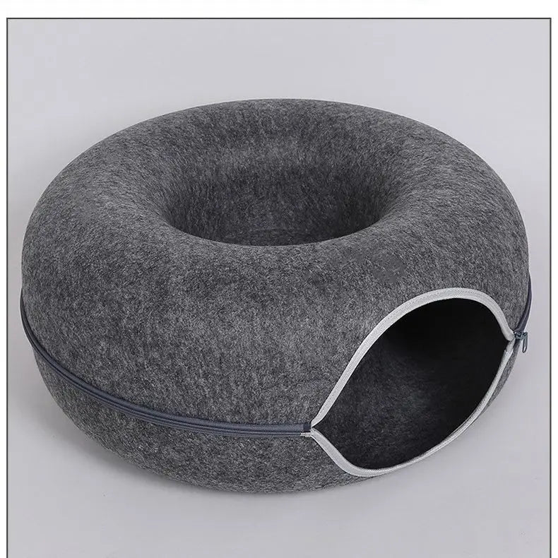 Donut Cat Bed with Interactive Tunnel , Felt Indoor Toys for Cats