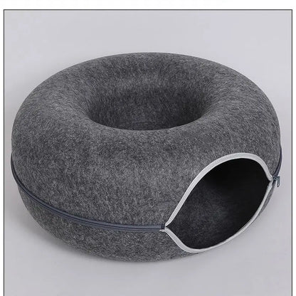 Donut Cat Bed with Interactive Tunnel , Felt Indoor Toys for Cats