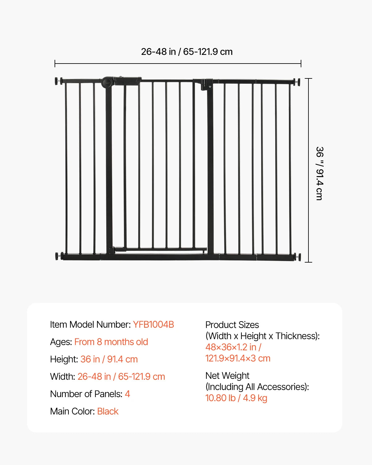 SucceBuy Baby Gate 28/30/36 Inches High, Dog Gate Easy Step Walk Thru, Child Pet Security, Pressure Mount Kit w/ Wall Cups