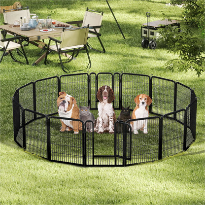 Dog Playpen with Door, Outdoor/Indoor Foldable Metal Pet Fence, Heavy Duty Exercise Pen for Yard, RV Camping