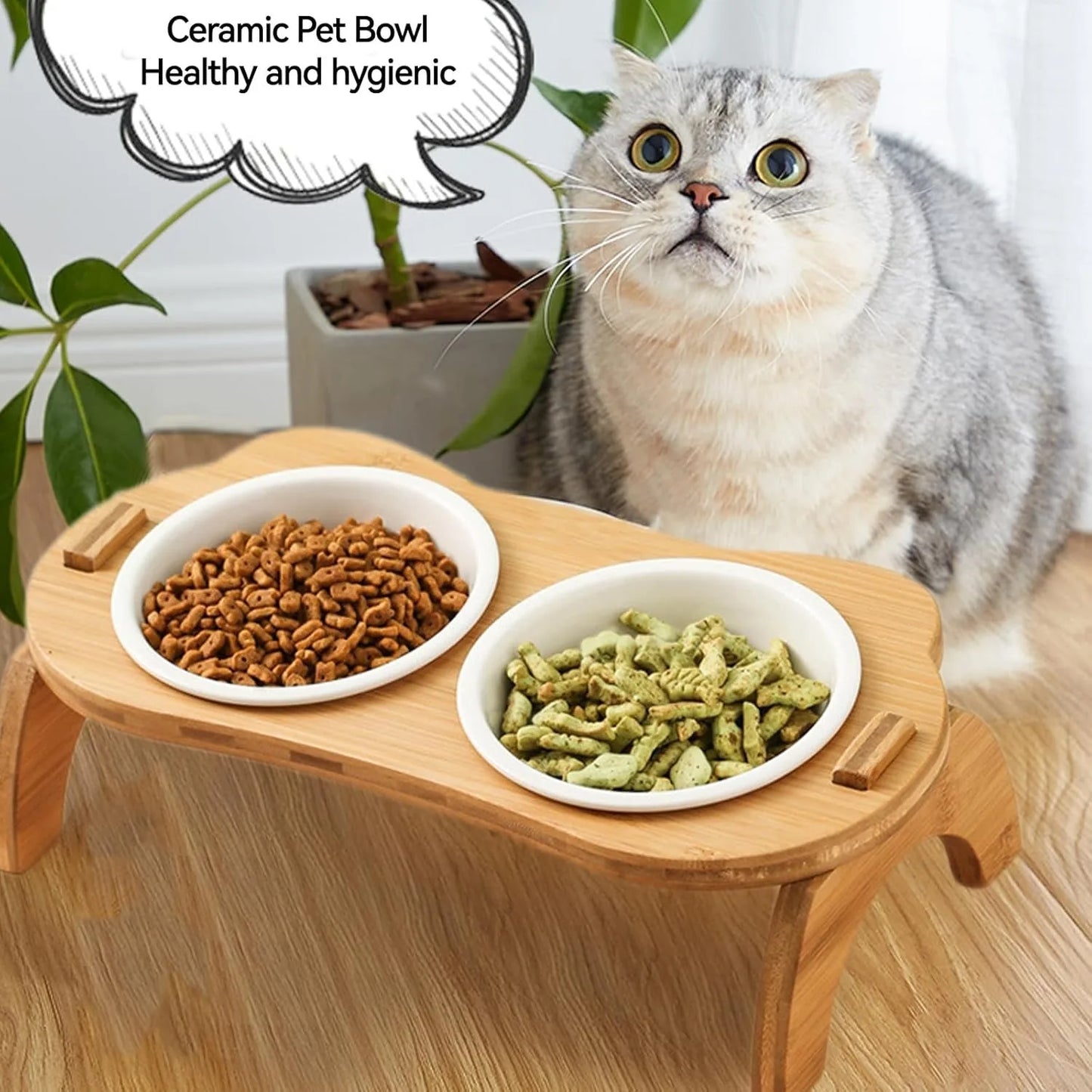 ATUBAN Cat Bowl with Stand,Smavles Cat Food Bowl Anti Vomiting Ceramic Cats Bowls With Stand, 15° Tilted Cats Water Bowl Set