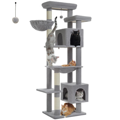 Tall Cat Tree for Indoor Cats, Big Cat Tower with Super Large Hammock, Cat Climbing Tree with Scratching Posts, Condo House Black