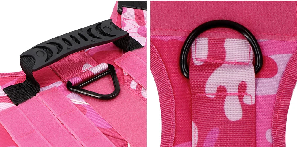 Military Pink Camouflage Dog Harness For Large and Medium Dogs , Adjustable Tactical Training Vest