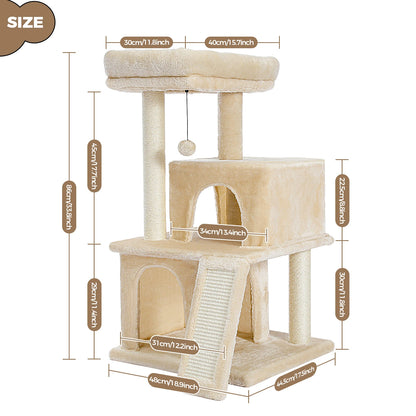 Large Cat Tree for Indoor Cats, Multi-Level Cat Tower with Sisal Scratching Post, 2 Spacious Condo, Cat Scratching Pad