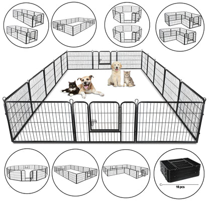 Dog Playpen, 16 Panels, Foldable and Portable Metal Pet Exercise Pen, 24 Inch Height Outdoor