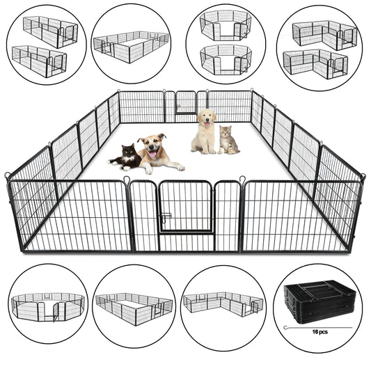 Dog Playpen, 16 Panels, Foldable and Portable Metal Pet Exercise Pen, 24 Inch Height Outdoor