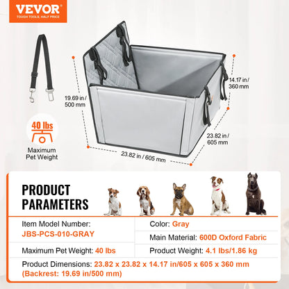 Dog Car Seat Waterproof Dog Booster Seat, Pet Car Seat with Clip-On Safety Leash, Car Bed for Medium or Large Dog