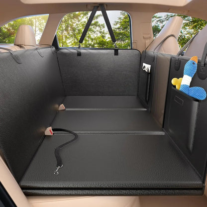 Upgraded PU Leather Dog Car Seat Cover, Waterproof Back Seat Extender for Dogs, Anti-Scratch Hard Bottom, Fits SUV, Supports