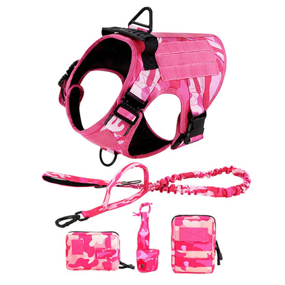 Military Pink Camouflage Dog Harness For Large and Medium Dogs , Adjustable Tactical Training Vest