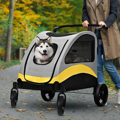Premium Dog Stroller Pram 4 Wheel Foldable Cart, Pet Jogger Wagon for Small, Medium or Large Dogs
