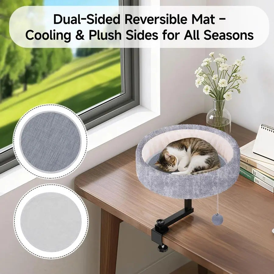 Desk Bed 360 Rotating amp Adjustable, Supports 44 lbs, Soft Faux Fur with DualSided Reversible Mat, Modern Indoor Cat Nest Furni