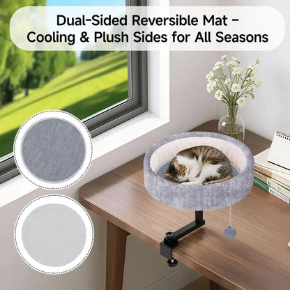 Desk Bed 360 Rotating amp Adjustable, Supports 44 lbs, Soft Faux Fur with DualSided Reversible Mat, Modern Indoor Cat Nest Furni