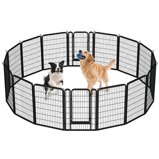 Dog Playpen with Door, Outdoor/Indoor Foldable Metal Pet Fence, Heavy Duty Exercise Pen for Yard, RV Camping