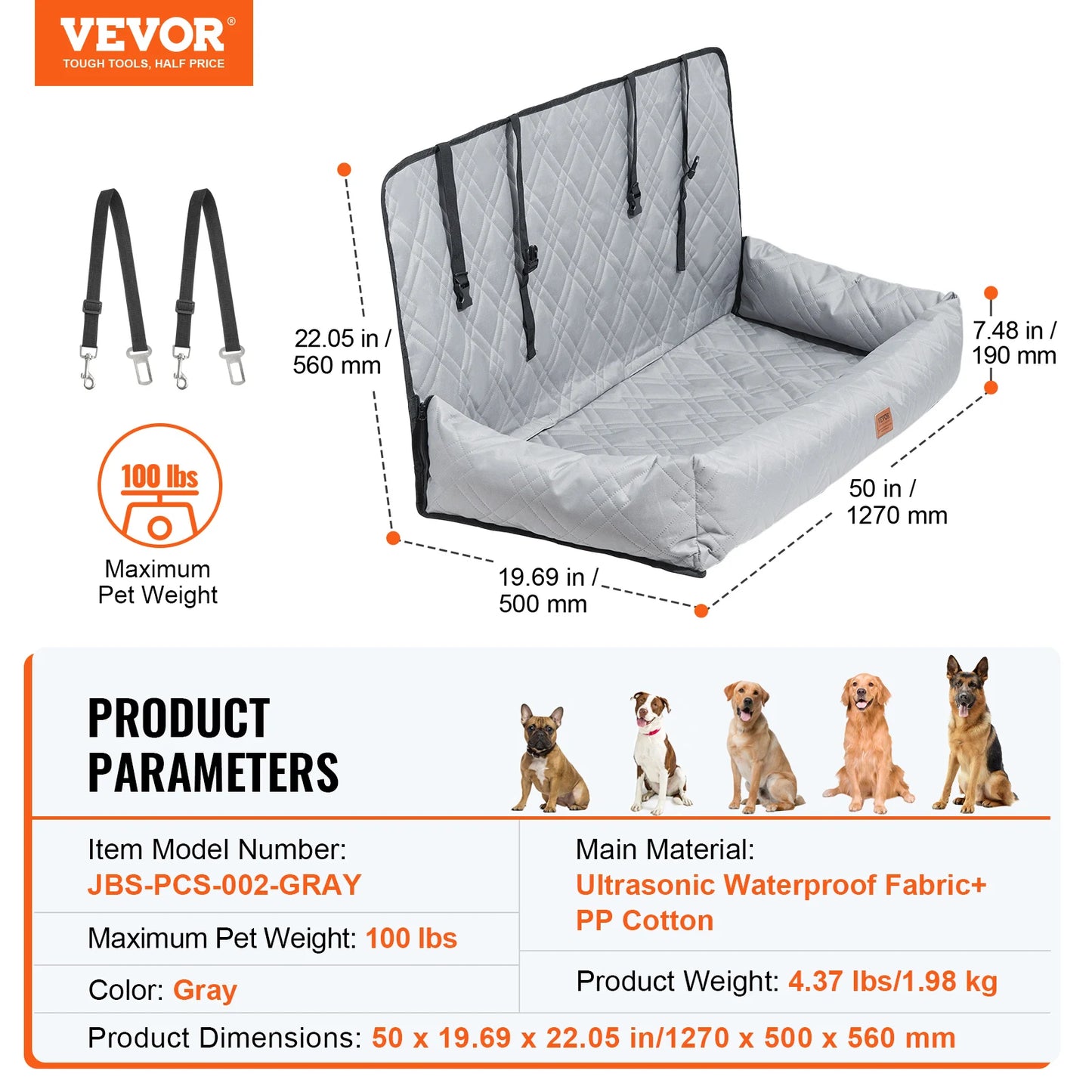 Dog Car Seat Waterproof Dog Booster Seat, Pet Car Seat with Clip-On Safety Leash, Car Bed for Medium or Large Dog