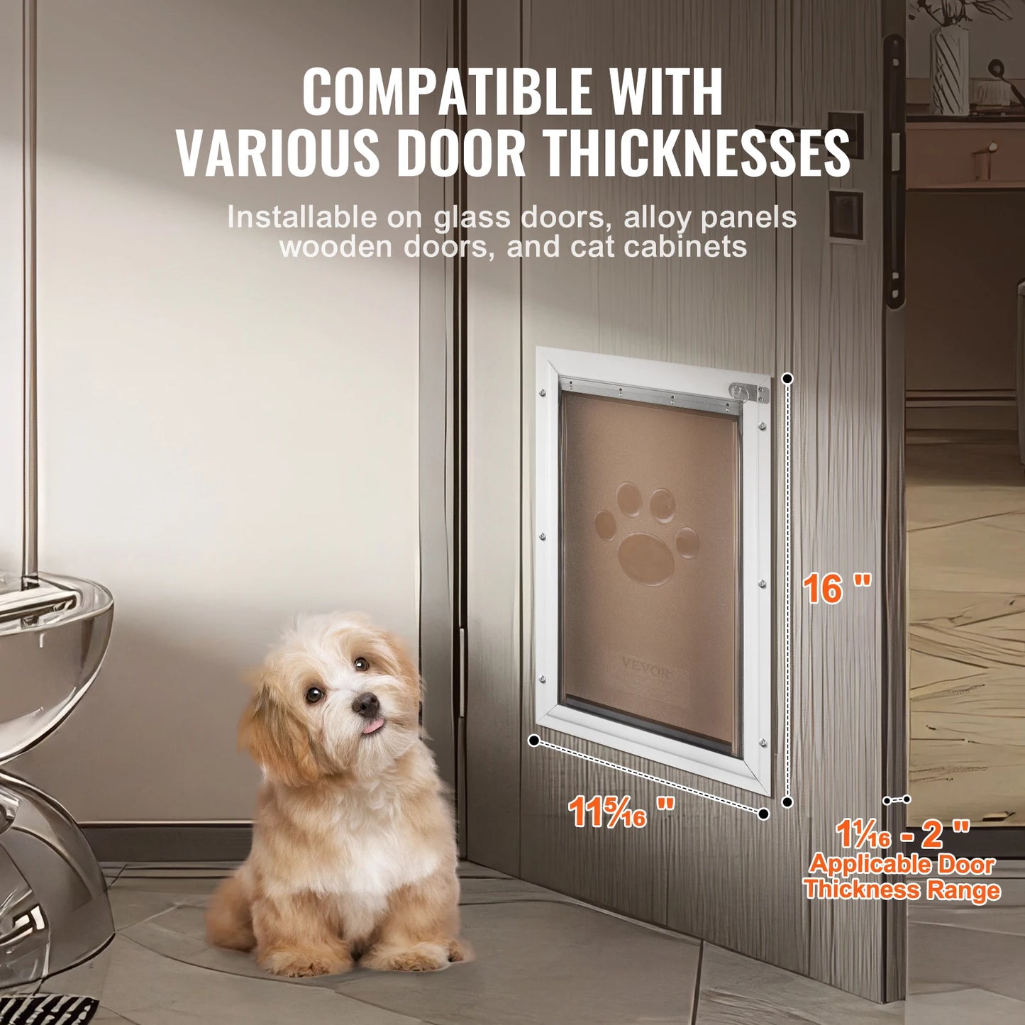 SucceBuy Pet Door Aluminum Frame with Lock and Flap System, Weatherproof Doggy Door Easy to Install in Interior or Exterior Doors