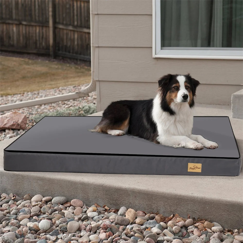 Large Orthopaedic Dog Bed Waterproof Cushion, Pet Mattress 2 In 1 Pet Dog Crate Bed with Removable Washable Cover Indoor Outdoor